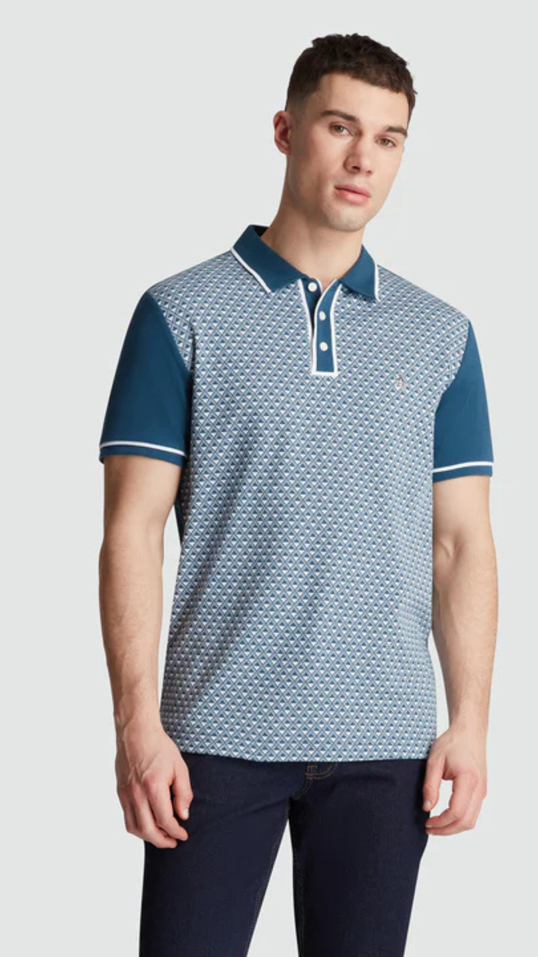 S/S DIAMOND JACQUARD FRONT INTERLOCK POLO