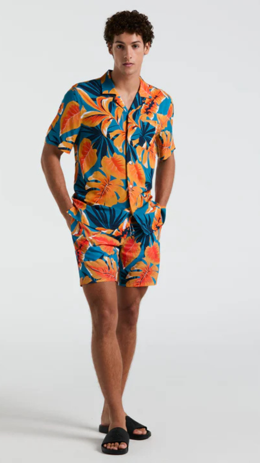 S/S AOP TROPICAL LEAF CABANA COLLAR SHIRT