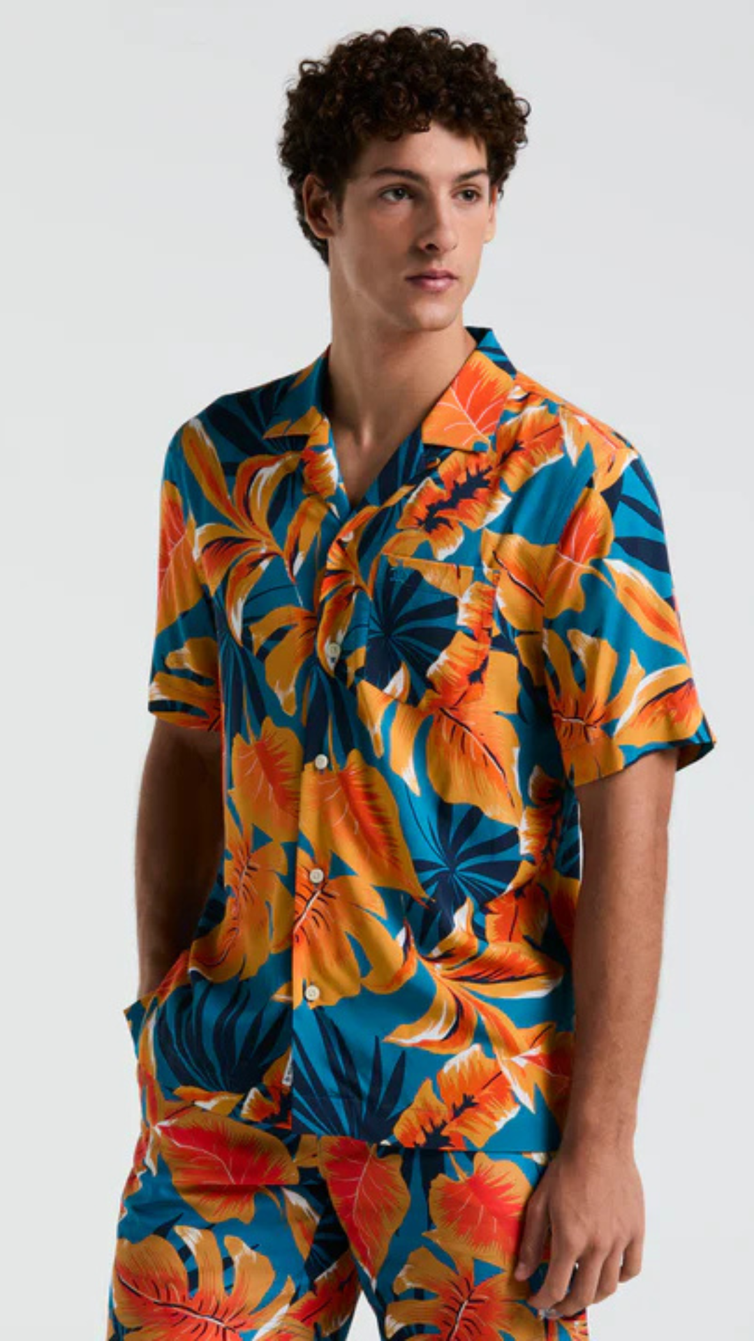 S/S AOP TROPICAL LEAF CABANA COLLAR SHIRT