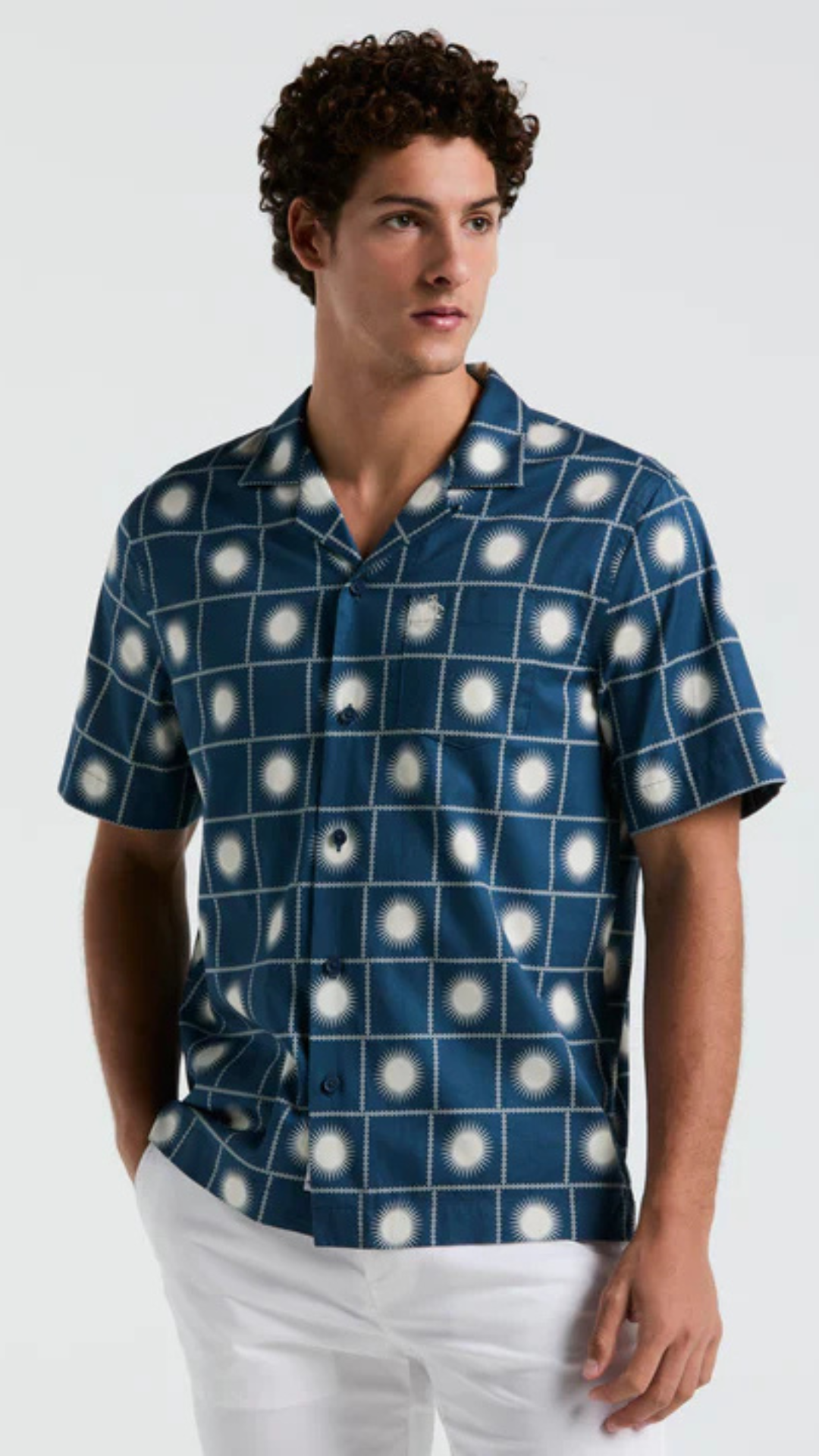 S/S AOP SUN CHECK CABANA COLLAR SHIRT