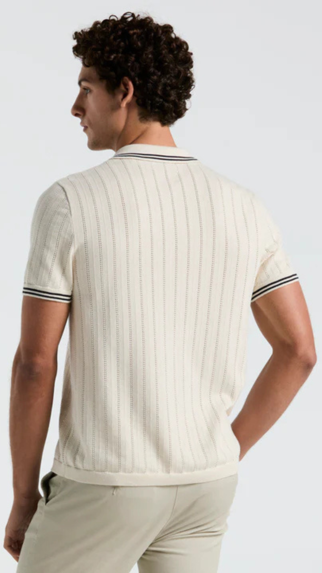 S/S DROP NEEDLE BUTTON FRONT SWEATER POLO