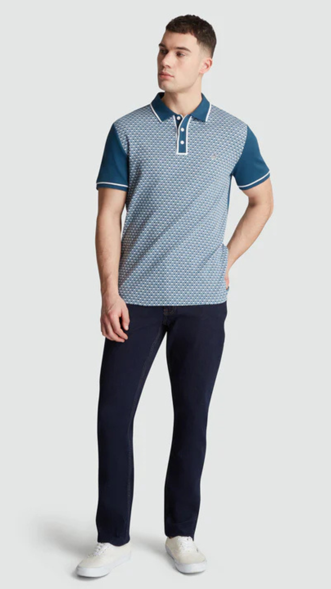 S/S DIAMOND JACQUARD FRONT INTERLOCK POLO
